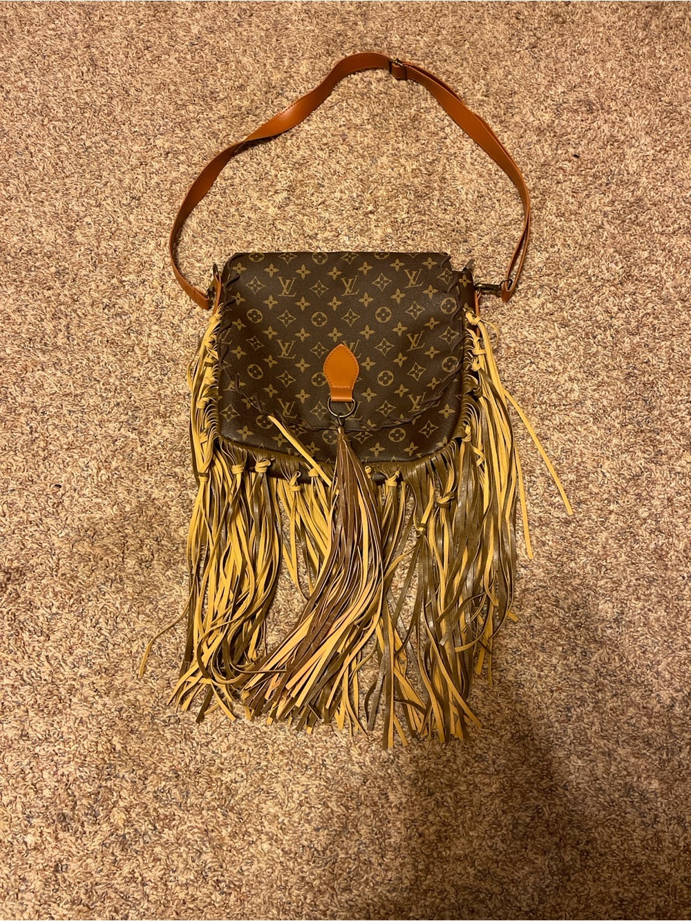 Louis Vuitton Brown Monogram Fringe Crossbody with Tan Strap